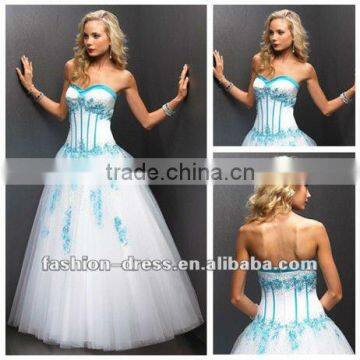 Beautiful Sweetheart Neckline White Free Shipping Prom Dress Made In China With Blue Applique