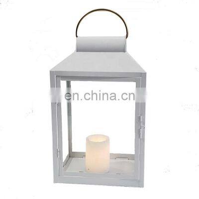 Classy High Quality Home White Decoration Glass Metal Candle White Lantern With Gold Handle