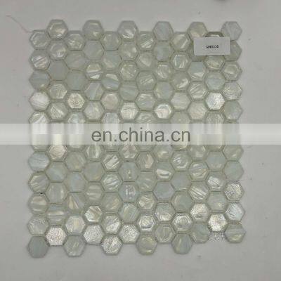 White Color Foshan Hexagon Shape Glass Mosaic Tile Hot Melting Glass Mosaic Tile