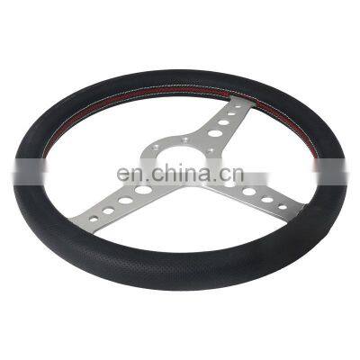 Black Sports Steering Wheel 350mm Classic with Red Stitching Steering Wheel Leather 350mm