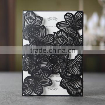 2016 Hot Sale Black Elegant Laser Cut Flower Invitation Card