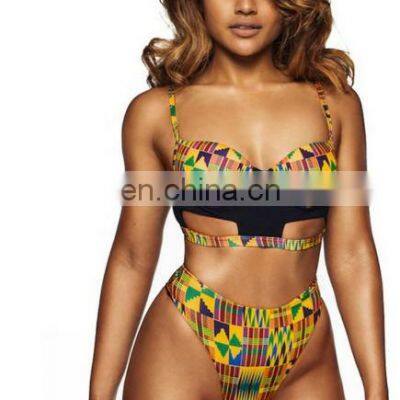 Summer Women Solid Bikini Women African Print Bikini swim wear low waist