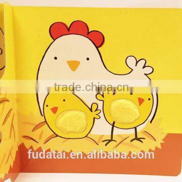 FDT customized eco-friendly and colorful animal soft touch and feel board book with hard cover