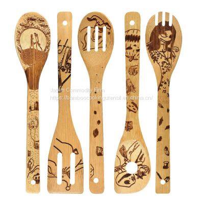 Christmas Gift Kitchen Cooking Bamboo Utensil Set Engraved/bambu Spatula Set Burn photo-3
