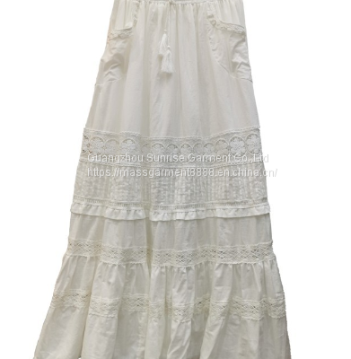 Fairy Lace Stitching Pocket Cotton Skirt~2023 Early Spring New Style European and American Style Sweet A-line Skirt