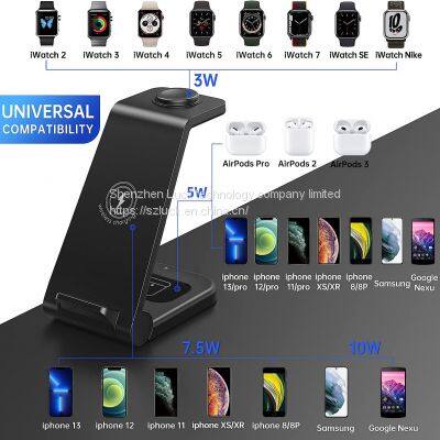3 in 1 15w 10w Fast Charge Wireless Charger Stand Holder Qi Wireless Charging Multifuncion Station for IPhone IWatch Air photo-3