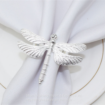 Newest Metal Alloy Dragonfly Napkin Rings Gold and Silver Color for Table Decoration Table Buckle photo-3