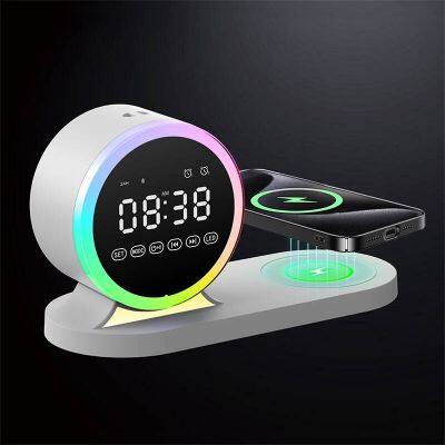 Hot Sale 5W Alarm Clock Wireless Speaker For Wireless Charging Speaker With LED Portable Colorful Wireless BT 5.4 Speaker