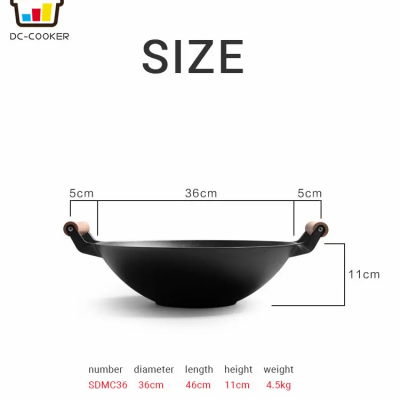 Chinese Factory Frying Wok Pan Pre-seasoned Cast Iron Round Woks Professional Cast Iron Wok 36 cm photo-4