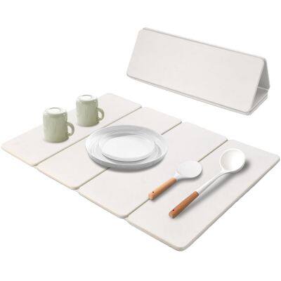 Factory Wholesale 4-Fold Large Foldable Diatomite Stone Dish Drying Mat