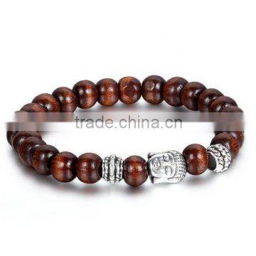 Men's Biker 8mm Stainless Steel Link Bracelet Wrist Brown Silver Buddha Mala Beads Elastic