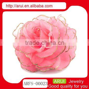 China hair barrettes factory lady pink rose flower hair pin and brooch