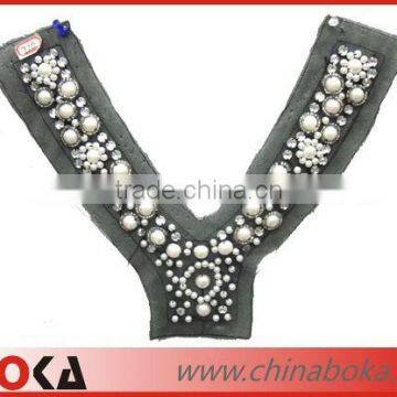 Fashion ladies blouse beaded collar neck design