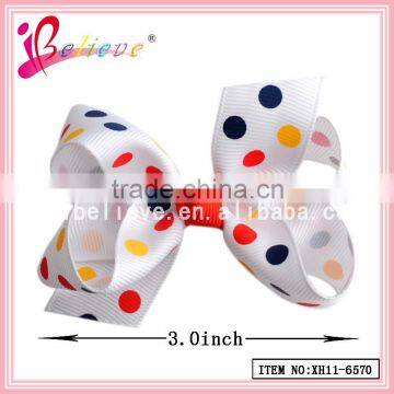 Chinese wholesale kids accessories,3" polka dot ribbon bows hair clip