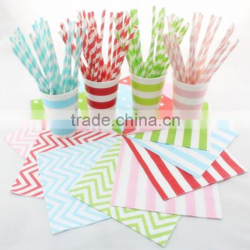 Cheap Disposable Paper Straws Paper Cups Paper Napkins Party Tableware Set