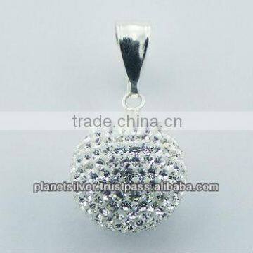 925 Silver Czech Crystals Ball Pendant Chic Bright Sparkle