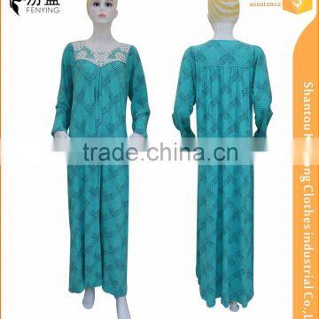 60%cotton 35%polyester 5%spendax CVC elegant print muslim night robe with cotton lace