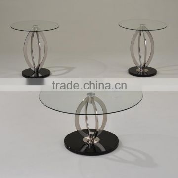 Round Modern Coffee table set/ Glass metal coffee table and end table