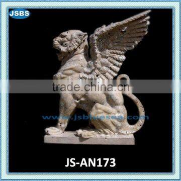 large outdoor marble travertine winged lion statue