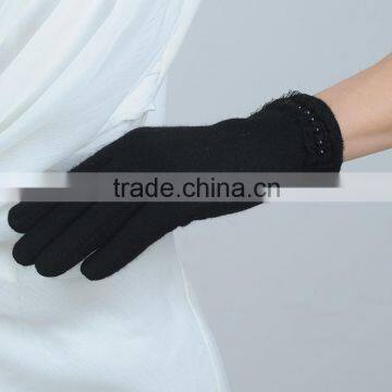 Black Color Beautifully Hand Crafted Lady Wool Gloves With Lace Decoration photo-6
