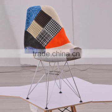 Patchwork fabric with chromed steel legs leisure chair