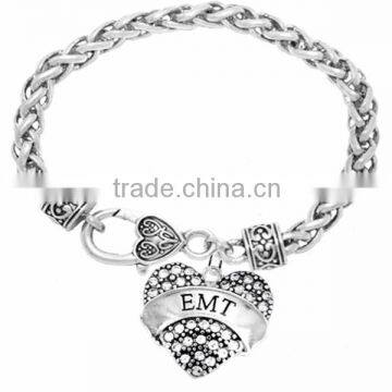 Genuine Austrian Clear Crystal Registered Nurse "ETM" Charm Chain Link Bracelet photo-2