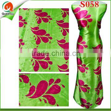 S058 High Grade Satin Fabric Price Luxury Floral Print 100% Polyester Silk Satin Fabric With Stones