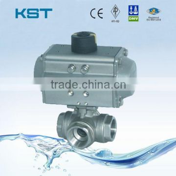 Stainless Steel Pneumatic 3 Way Ball Valve, Thread 3 Way Ball Valve