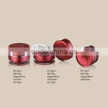 Exquisite Design Plastic Acrylic Bottle Cosmetic Round Red Color Cream Empty Jars 15g 30g 50g