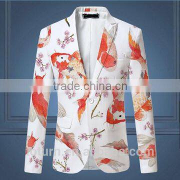 High quality new mans stylish design trench printed white custom made wool coat men