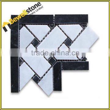 Wholesale price nero marquina and carrara white Corner Marble Mosaic Border