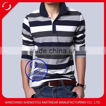 Custom cotton spandex yarn dyed mens polo t shirt