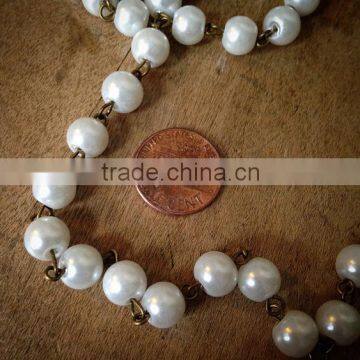 100cm Round Faceted Pearl White Bead Necklace Chain 8mm Bead Antique Bronze Chain Jewelry Making Supplies photo-2