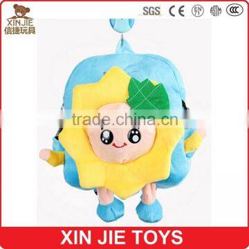 blue plush backpack kids travel backpack with plush flower ASTM standard plush backpack