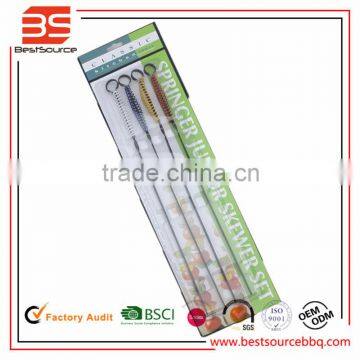 Barbecure stainless steel flat skewer indoor charcoal grill set double prong stainless steel double skewer