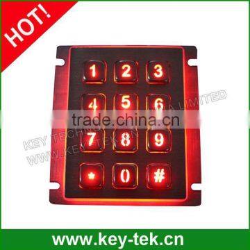 12 keys 4X3 backlit stainless steel keypad with 0.45mm short stroke