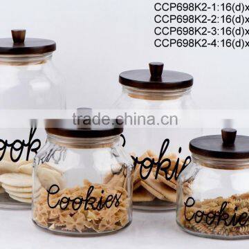 Glass cookie jar with wooden lid with decal printing (CCP698K2 )