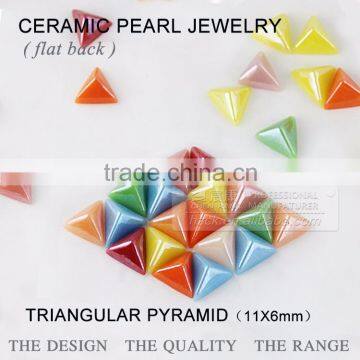 ceramics pearl 11*6mm triangular pyramid flat back ceramic Rhinestone factory direct on sales