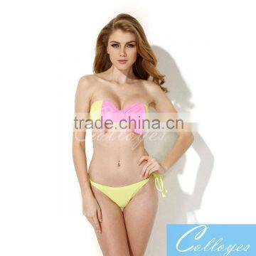 Colloyes 2016 New Sexy Bandeau Top Bikini Swimsuit Greenish Yellowwith A Playful Bow at the Center Front in Low Price