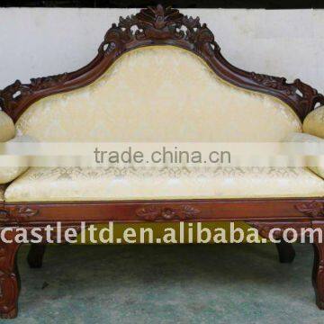 Solid wood carved loveseat,fabric covered wood sofa,antique sofa,carved wood sofa