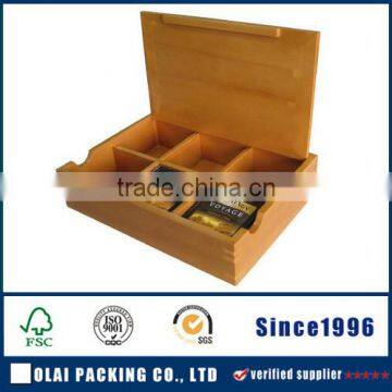 Fancy tea display box for luxury wooden tea box with 6 compartments