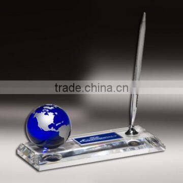 Top seller crystal globe ball with pen holder as table accessory