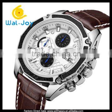 WJ-5534 Leather Strap Stainless Steel Back With Calendar Water Resistant Men Megir Hand Watch photo-5