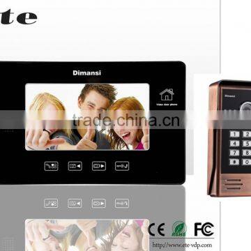 2016 NEWEST ID card + password unlock 7" TFT LCD 4 Wired DC15V/AC100~250V Power color video door phone 7 inch