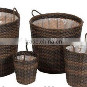 Set5 Round PE Rattan Planter Flower Pot with handle