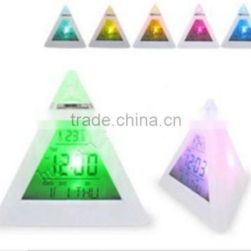 new design color change pyramid clock digtal calendar 2013