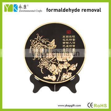 Gold chrysanthemum flower plate shape environmental protection home interior wood art work craft