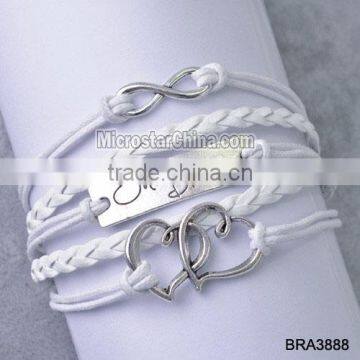 Alloy Antique Silver Charm Frienship Fashion Double Heart One Direction Bracelet Wholesale