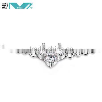 925 Sterling Silver White Clear CZ Stones Rolo Chain Bracelet