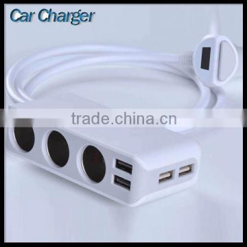 3 Cigarette Outlet Adapter Custom White Color 4 Port Usb Auto Charger